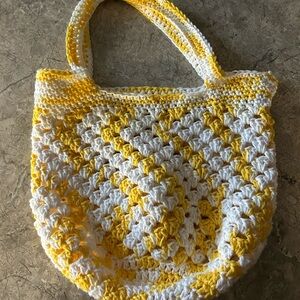 Handmade Yellow and White Crochet Tote Bag